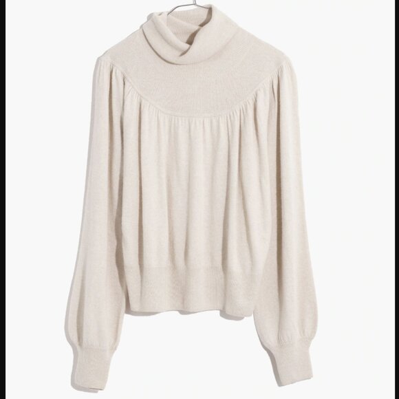 Madewell Shirred Balloon-Sleeve Turtleneck Sweater \\ Size Small // Ivory - Picture 4 of 4